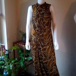 Ashley Stewart maxi dress size 14/16W.  Color is black, gold, and white.
